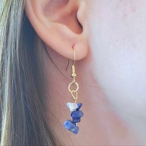 2 for $18❤️‍🔥Natural Stone Blue Dangly Earrings Marble Effect Gold Boho Crystal